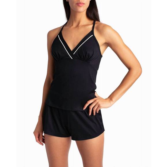 NEW NICOLE MILLER peached jersey three-piece sleepwear set in black - Picture 4 of 4